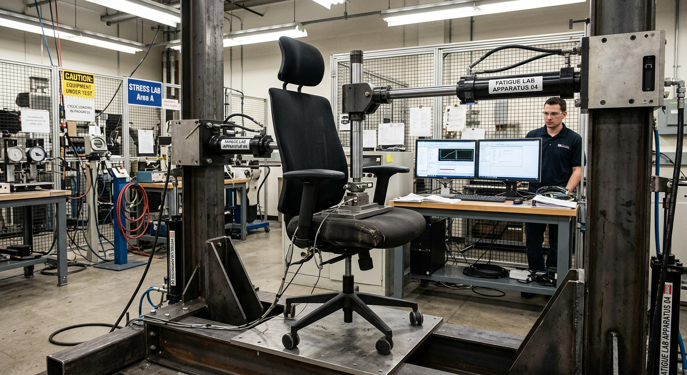 Office chair undergoing BIFMA durability testing