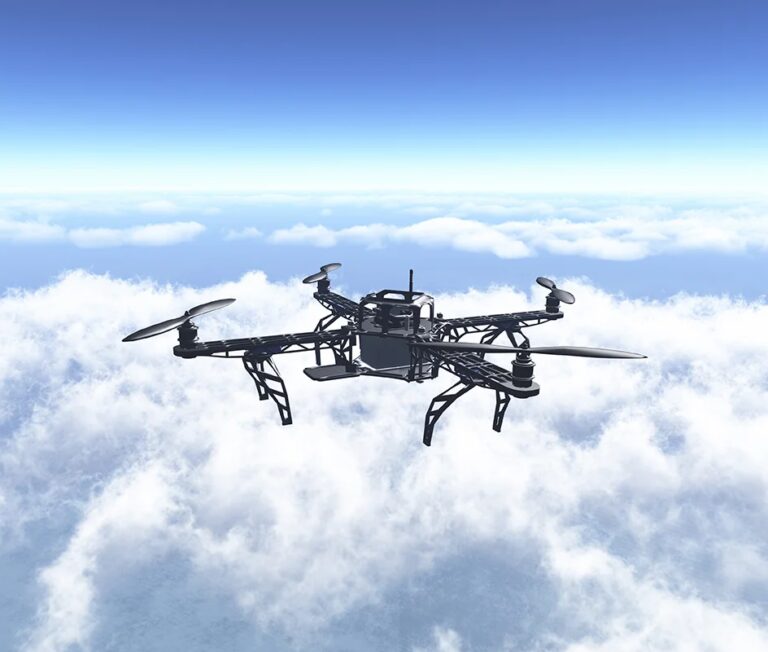 Drone flying above the clouds