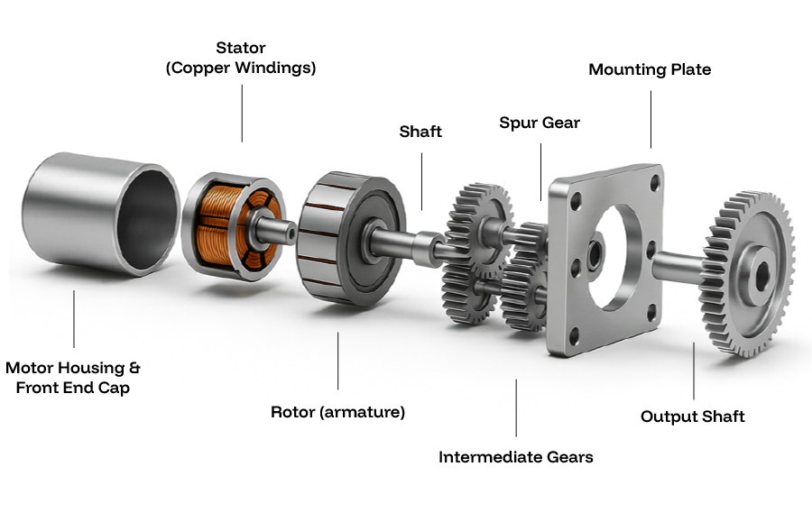 Spur Gear Motor Explosed View Diagram